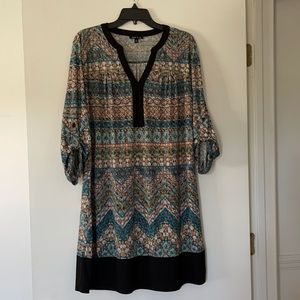 Oh so comfortable dress. 94% polyester, 6% spandex